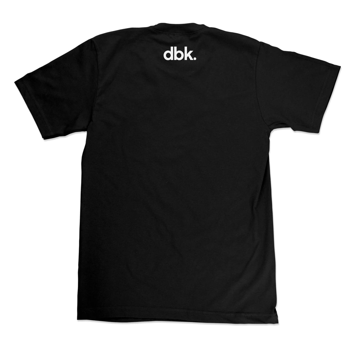 Black Status Tee with dbk logo on back neck; short sleeves, crew neck