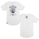 White tall tee set with DBK chest crest and matching back graphic.