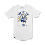 White tall tee with DBK crest logo on the chest.