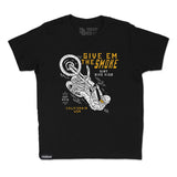 Black youth premium T-shirt with 'Give Em The Smoke' rider graphic on the front chest