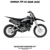 Yamaha TTR 110 signature kit, black and gray dirt bike side view with decals