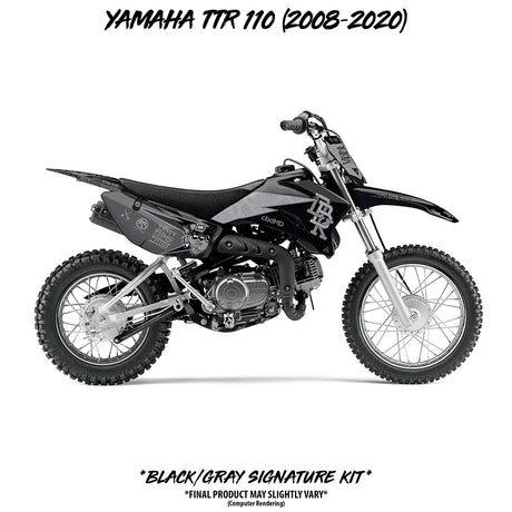 Yamaha TTR 110 signature kit, black and gray dirt bike side view with decals