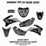 Yamaha TTR 110 black and gray signature decal kit pieces, front and side panels