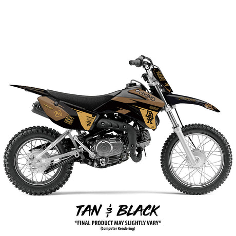 Yamaha TTR 110 Twitch Edition dirt bike in tan and black graphics