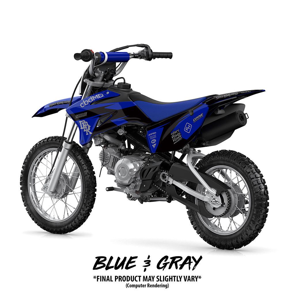 Yamaha TTR 110 Twitch Edition motocross bike in blue and black with decals