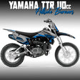 Yamaha TTR 110 Hillside Burners graphics kit on blue/gray dirt bike side and front