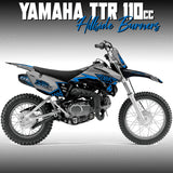 Yamaha TTR 110 Hillside Burners graphics kit on blue/gray dirt bike side and front