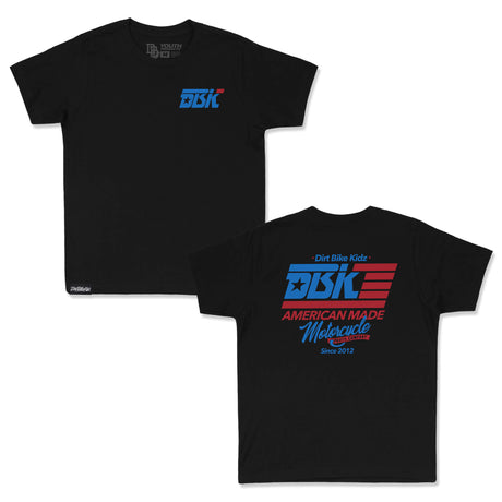 Youth premium tee set, black; front shows blue DBK logo, back has large DBK graphic.
