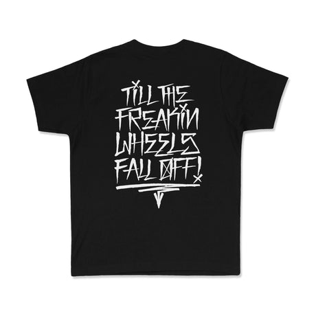 Youth premium tee in black with large white back statement graphic