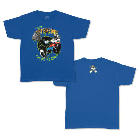 Royal blue youth T-shirt set, front graphic and small back print
