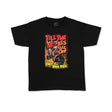 Youth black T-shirt with colorful motocross graphic and “Dirt Bike Kidz” lettering